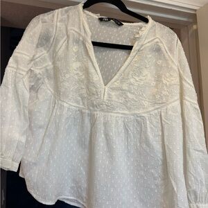 Zara Cream Embroidered Blouse
